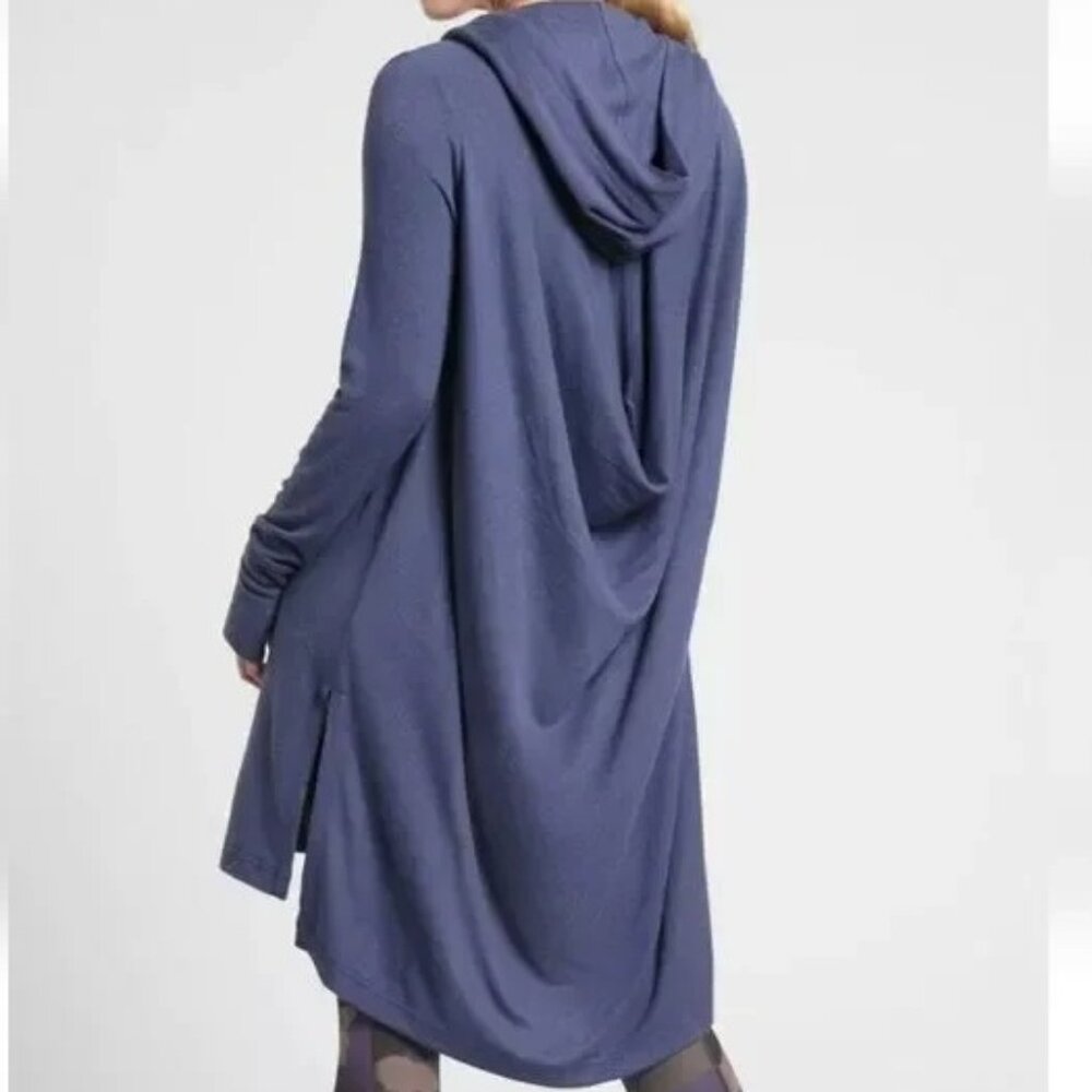 Athleta Harmony Wrap Long Form Hooded Cardigan Women's Open Front Thumb Holes S
